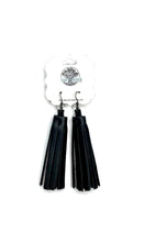 Load image into Gallery viewer, Black Leather Tassel Earrings-Pom-Pom
