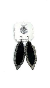 Black w/Gold Hand-painted Leather Feather Earrings