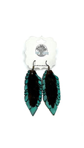 Chocolate Brown w/Turquoise Hand-painted Leather Feather Earrings