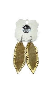 Natural w/Gold Hand-painted Leather Feather Earrings