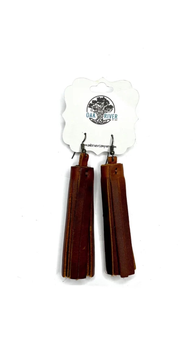 Indio Whiskey Leather Tassel Earrings-Pom-Pom