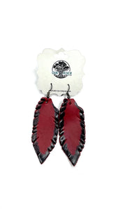 Red w/Black Hand-painted Leather Feather Earrings