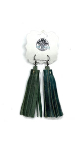 Turquoise Leather Tassel Earrings-Pom-Pom